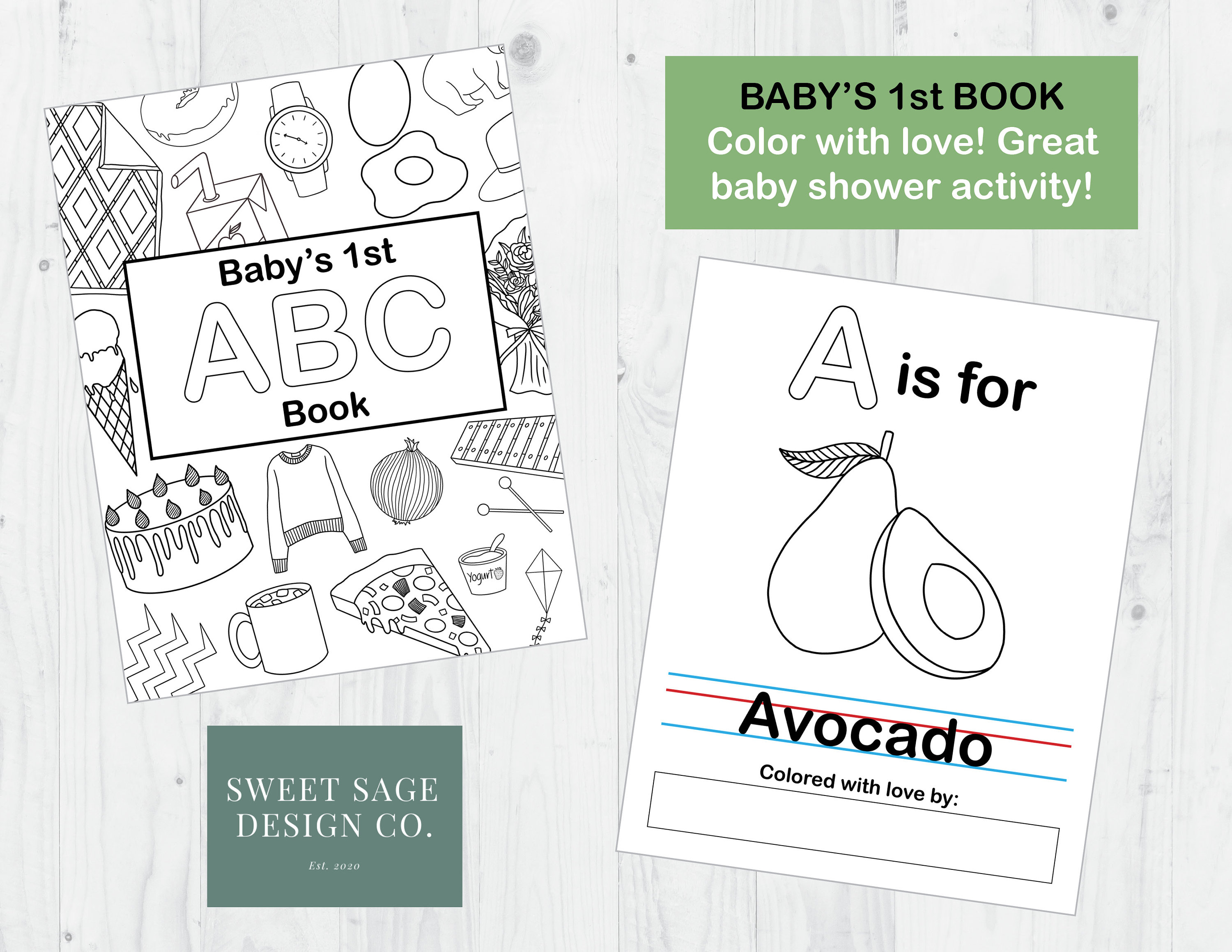 5x7 ABC Book Baby Shower Activity Coloring Pages Etsy