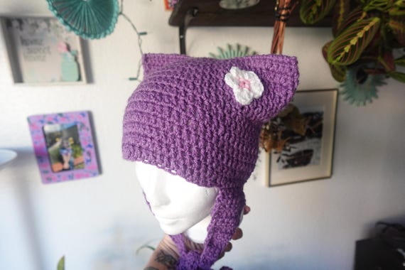 Handmade Crochet Cat Ear Hood Hat With Ear Flaps | Cozy Anime Handmade Crochet Cat Ear Hood Hat With Ear Flaps | Cozy Anime