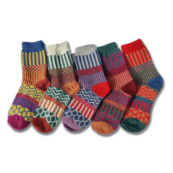 5 Pairs of Patterned Wool Crew Socks - Unisex, Free Delivery