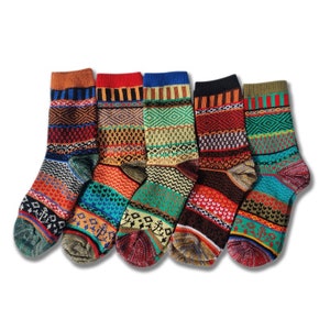 5 Pairs of Multicolor Wool Socks - Unisex, Free Delivery