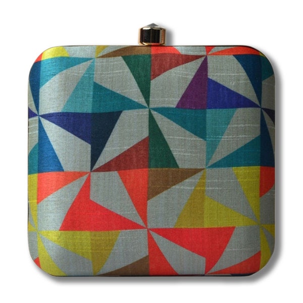 Multicolored Geometric Printed Clutch