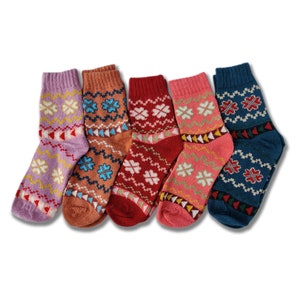 5 Pairs of Floral Wool Crew Socks - Free Delivery