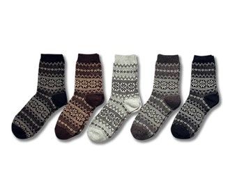 5 Pairs of Patterned Wool Socks - Unisex, Free Delivery