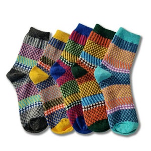 5 pair of Women Bridget Riley wool crew socks, Free Delivery