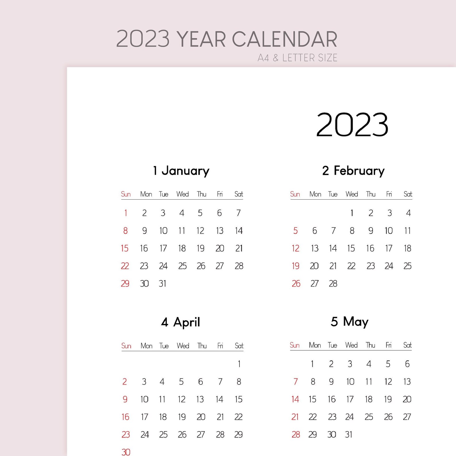2023 Yearly Printable Calendar. Vertical Yearly Calendar 2023. 8.5x11