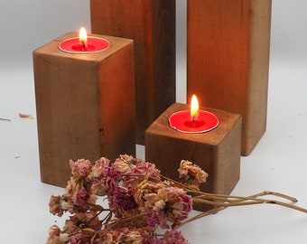 4er Set Naturholz Dekorative Braune Kerzenhalter-Wohndekoration-Tischeinstellungen-Geschenk zum Geburtstag-Muttertagsgeschenk