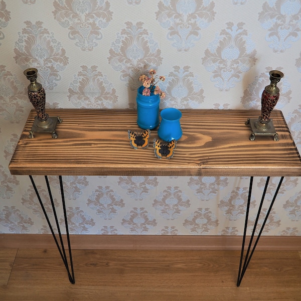 Dresuar, meubles d’entrée de la maison, table de hall de console, table rustique, en bois de pin, pieds en épingle à cheveux