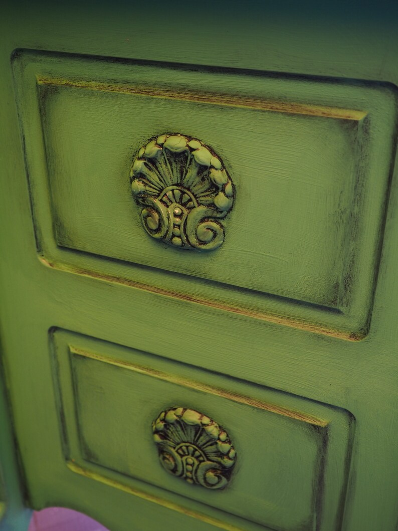 Vintage Style Green Side Table With 2 Drawers Bed Side Etsy