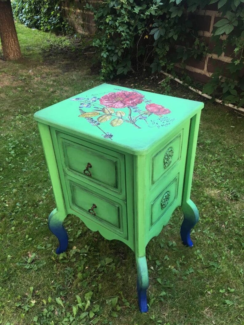 Vintage Style Green Side Table With 2 Drawers Bed Side Etsy
