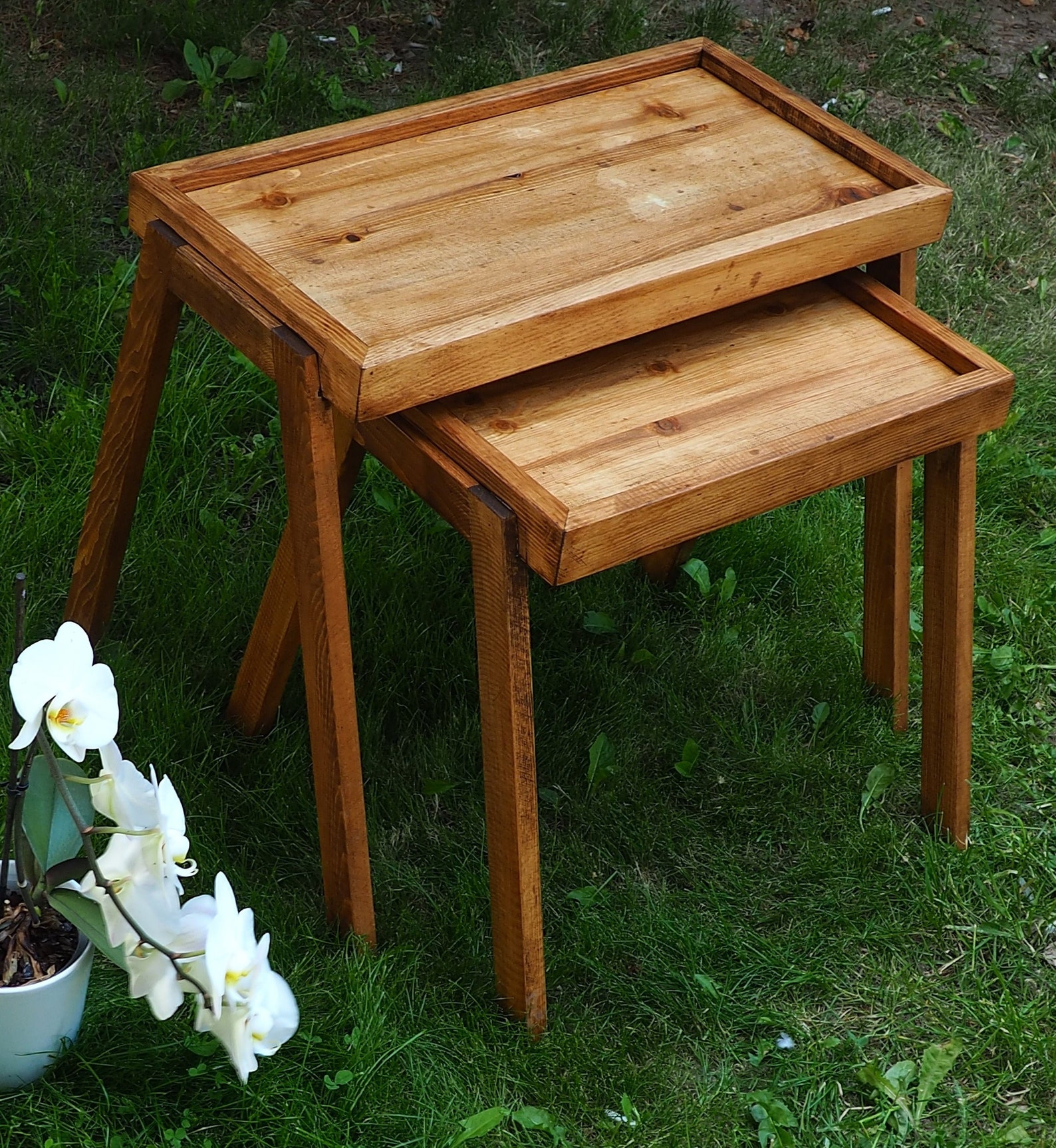 Set of 2 Side Table Made of Pine Wood - Natural Colour - Coffee Table ...