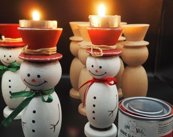 Set of 2 Decorative Snowman Wooden  Candle Holder - -Home Decor-Gift For Best Friend-Kids Room Decor