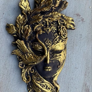 Påfågel venetiansk maskstaty - Mask Jul - Dekorativ mask - Maskföremål - Venetiansk mask väggdekoration - Väggföremål - Väggdekoration