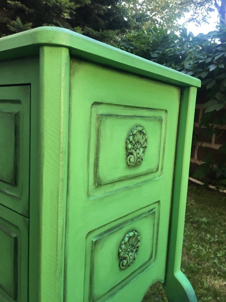 Vintage Style Green Side Table With 2 Drawers Bed Side Etsy