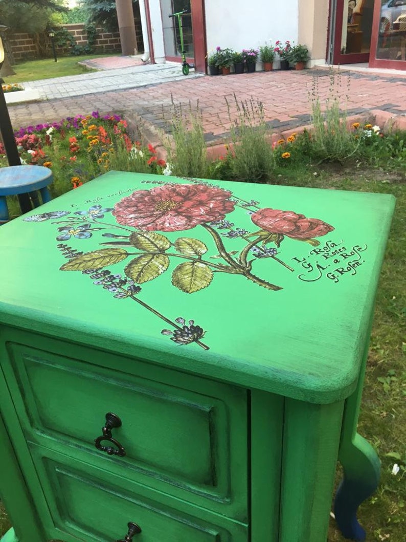 Vintage Style Green Side Table With 2 Drawers Bed Side Etsy