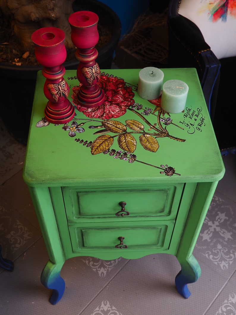 Vintage Style Green Side Table With 2 Drawers Bed Side Etsy