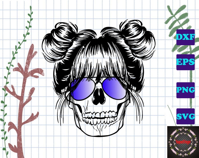Download Mom Skull Messy Bun Sunglasses SVG Momlife SVG Skull Mom ...