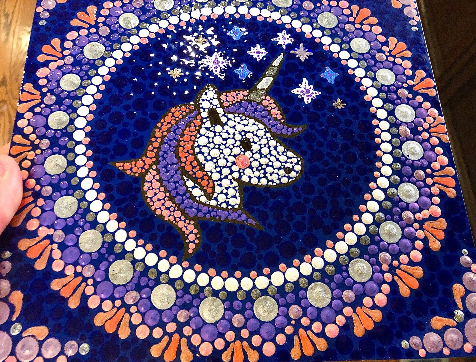 Happy little unicorn dot art original painting on 8x8 inch Etsy