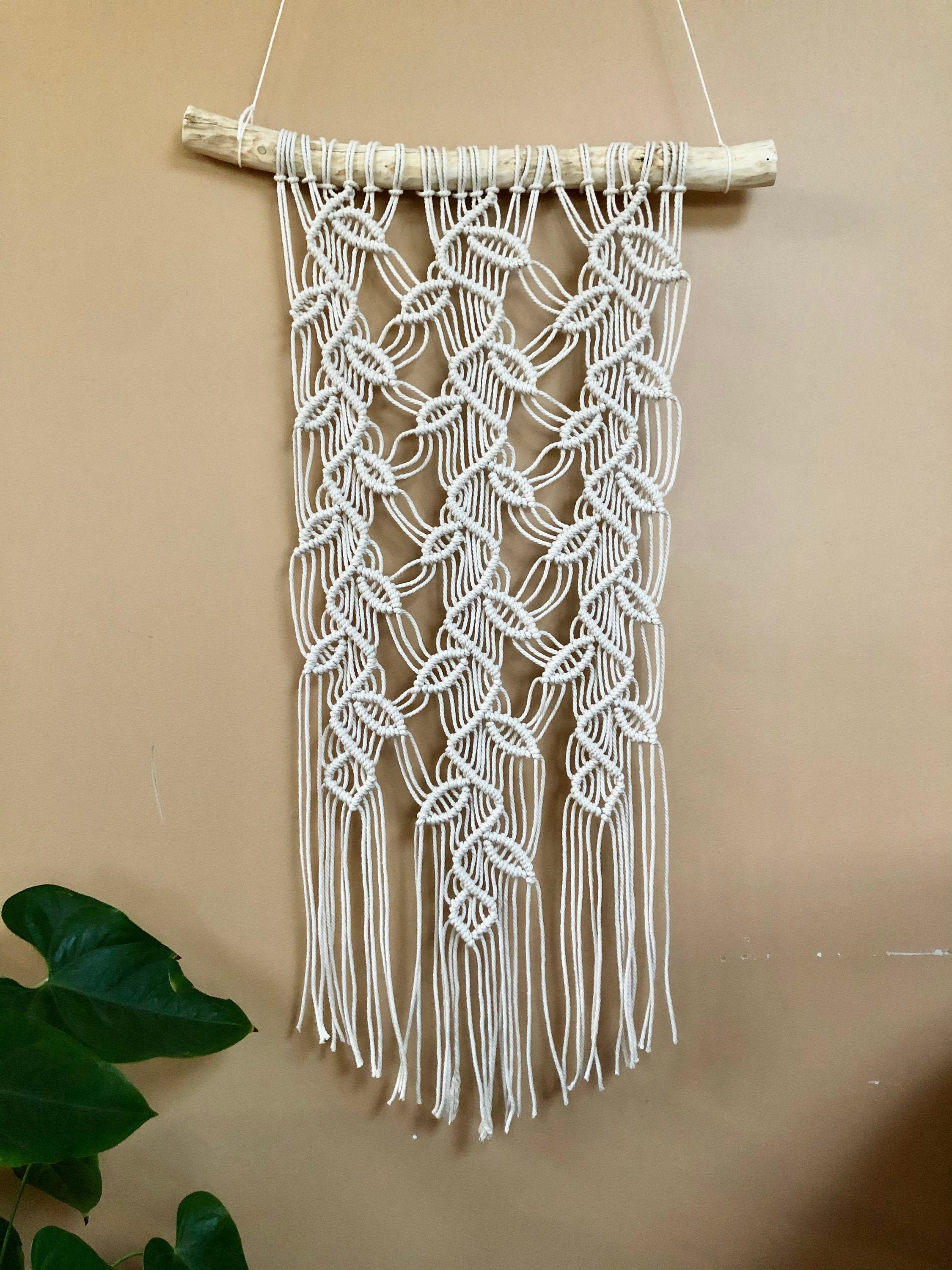 Driftwood Macrame With Vine Pattern Medium Wall Hanging Boho Etsy