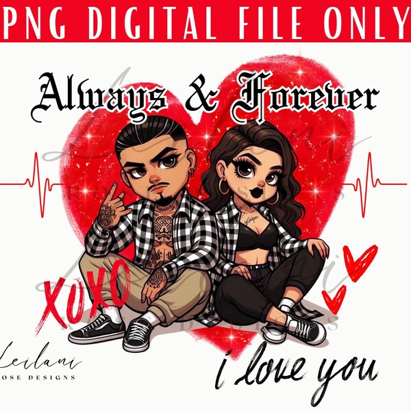 Valentines Cholo Couple PNG, Chola Couple digital file, Couple Digital File, Love PNG File, Chicano, Sublimation, Png File, Hispanic PNG