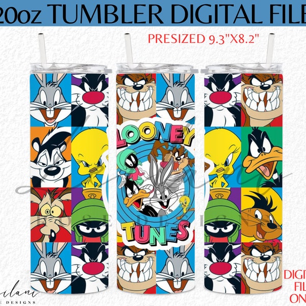 Looney 20 oz Skinny Tumbler Sublimation Design, Tumbler Wrap Design, Instant Digital Download PNG, Looney Tune Digital File, Digital File