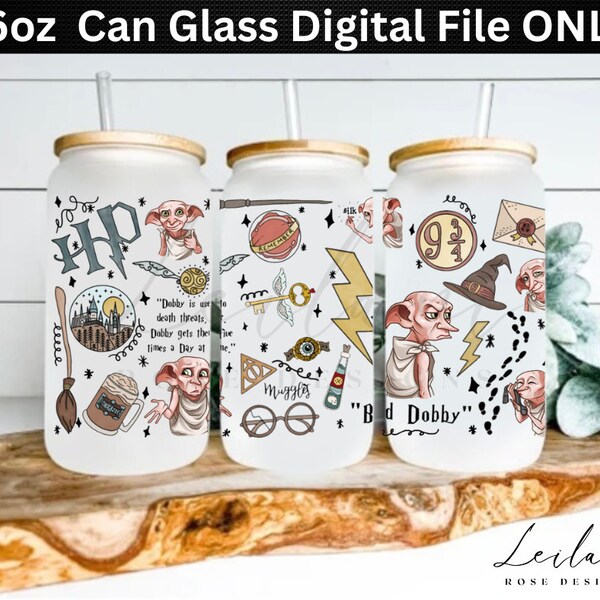 HP Png, Libby Glass png, Can Glass Wrap PNG, 16oz Can Glass Png, Magic Can Glass Full, Dobby Libby Glass, Harry Glass Can Wrap