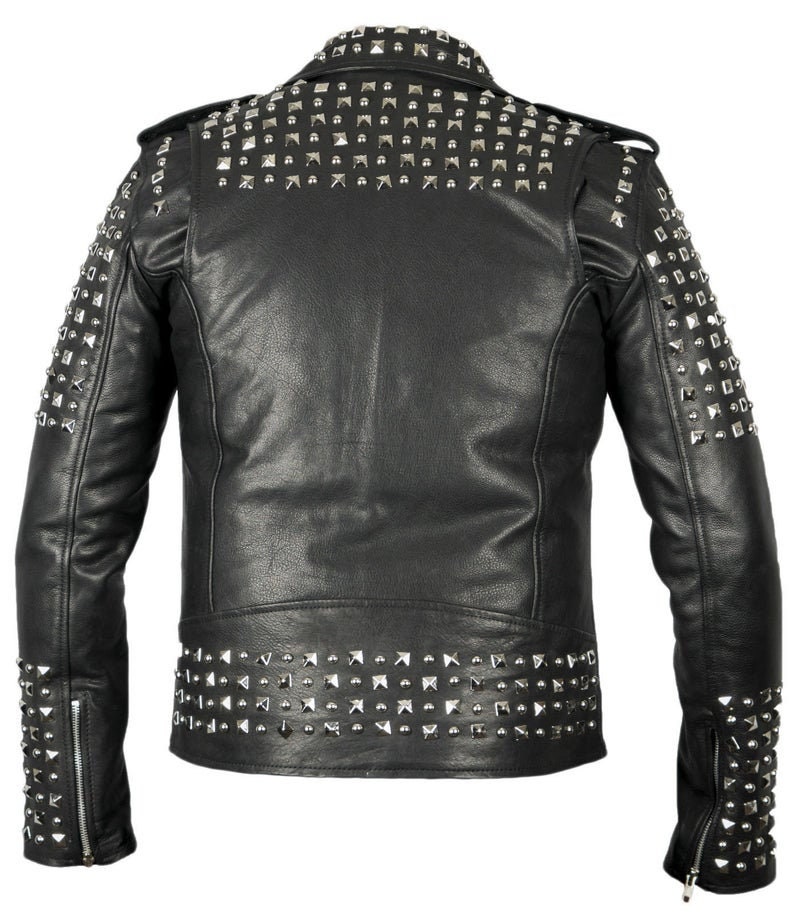 New Handmade Men Black Rockstar Fashion Fall Partywear High Studded Leather Jacket S to 3XL