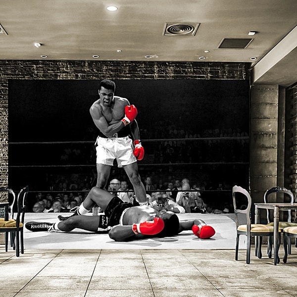 Zelfklevend fotobehang behang zelfklevend structureel vinyl vliespapier USA sport Muhammad Ali vs. Sonny Liston boxer