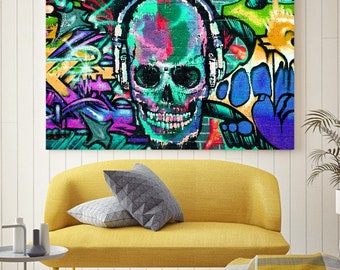 Canvas Print Decoratieve Muur Foto Canvas Abstractie Graffiti Schedel Schedel Street Art street art