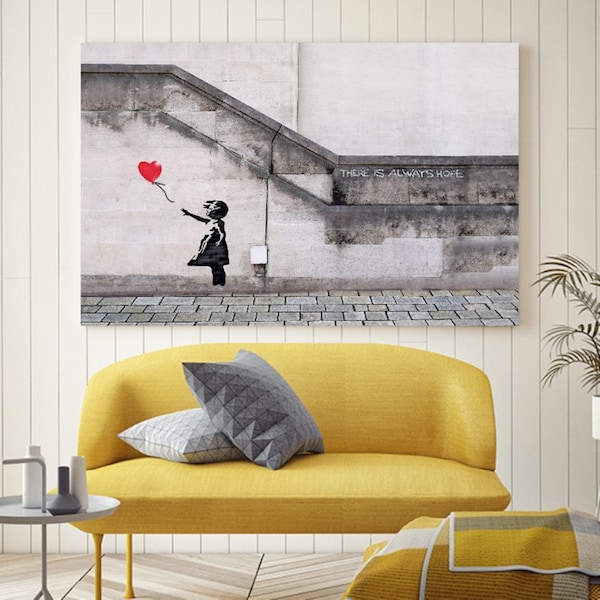 Leinwandbild Canvas Print Wandbild Leinwanddruck Fotoleinwand Graffiti street art Straßenkunst Banksy Mädchen mit Luftballon