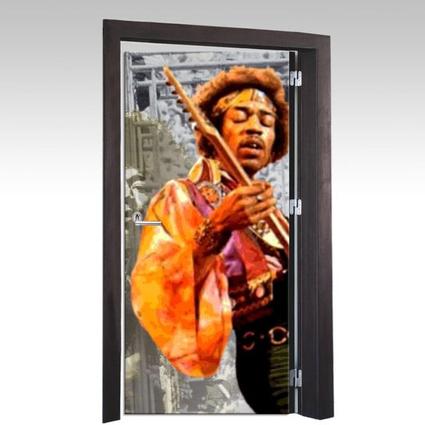 Türtapete 91x211cm Vlies oder selbstklebend Musiker Jimi Hendrix Gitarirst Blues Rock Musik