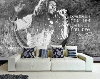 fotobehang behang.zelfklevend.structureel vinyl.non-woven.papier.Muziek Reggae Rock and Roll Zanger Bob Marley Gitaar Jamaica