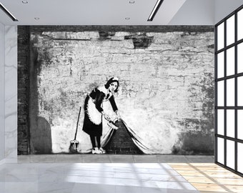 Carta da parati fotografica Carta da parati in tessuto non tessuto Graffiti Street Art Street Art Banksy Mural Maid inclusa colla