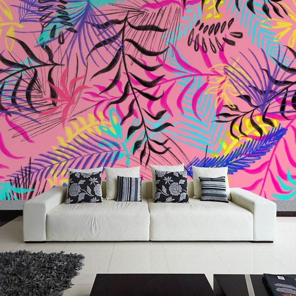 Mural Non-woven wallpaper for living room nature exotic plants leaves patternincl. Paste