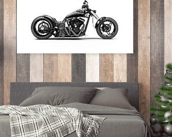 Leinwandbild Canvas Print Wandbild Leinwanddruck Fotoleinwand Kraftrad Chopper Motorrad Harley