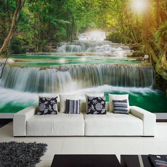 Photo Wallpaper Fleece Wallpaper for Living Room Nature Landscape Plants  Trees Water Waterfall Cascade Green Incl. Paste - Etsy