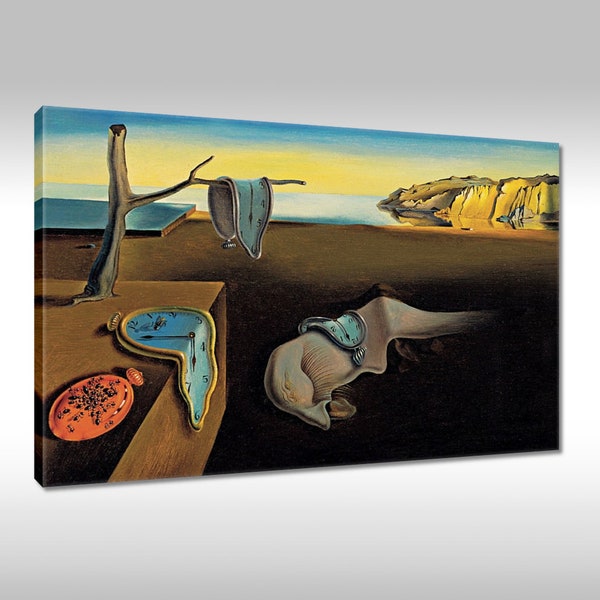 Leinwandbild Canvas Print Wandbild Leinwanddruck Kunst Gemälde Die zerrinnende Zeit Salvador Dalí Die weichen Uhren Die schmelzenden Uhren