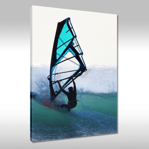 Leinwandbild Canvas Print Deko Wandbild 80x120cm Natur Meer Windsurfen Brettsegeln Stehsegeln Wellen