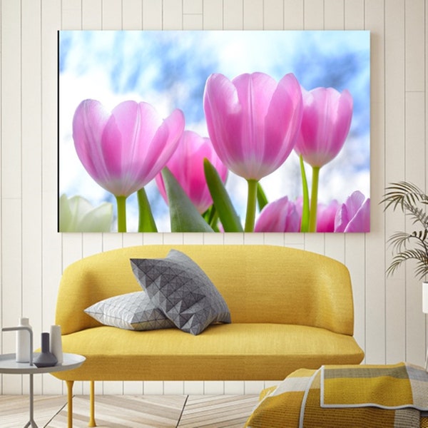 Leinwandbild canvas print Wandbild Fotoleinwand Leinwanddruck Natur Pflanzen Blumen zarte rosa Tulpen Frühling