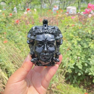 Hand Carved Black Obsidian Medusa Carving|Crystal Obsidian Medusa Sculpture|Hand Carved Crystal Gift for Her|Energy Stone|Spiritual Mineral