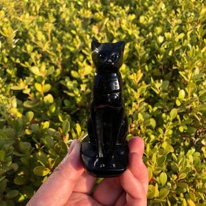 Natural Black Obsidian Egyptian Cat Carving | Crystal Animal Egyptian Cat Carving | Crystal Healing | Handmade Cat Sculpture Gift for Women