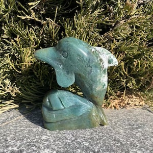 Cute Moss Agate Dolphin Carving|Crystal Healing Carving|Crystal Animal Dolphin Carving|Energy Stone Unique Gift for Women and Kids