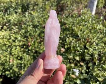 Natural Crystal Rose Quartz Virgin Mary Carving|Crystal Virgin Mary Sculpture Crystal Gift for Kids and Women|Crystal Healing Carving #03