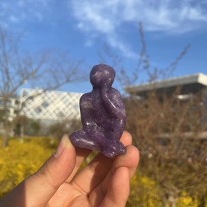 Hand Carved Lepidolite Thinker Carving|Healing Crystal Carving|Crystal Thinker Sculpture|Energy Stone|Crystal Thinker Gift for Her and Kids