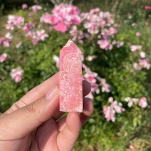 Natural Druzy Rhodochrosite Tower|Healing Crystal Gemstone Tower|Crystal Rhodochrosite Tower Gift for Her and Kids|Spiritual Mineral Tower A