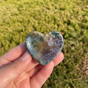 Cute Moss Agate Heart Bowl Carving|Healing Crystal Carving|Crystal Heart Bowl Sculpture|Energy Stone|Crystal Gift for Her and Kids