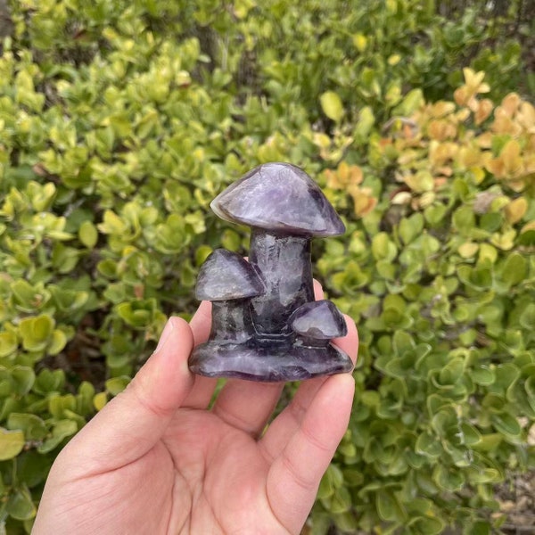 Hand Carved Dream Amethyst Mushroom Carving|Healing Crystal|Crystal Amethyst Mushroom Carvings|Energy Stone|Unique Gift for Her and Kids