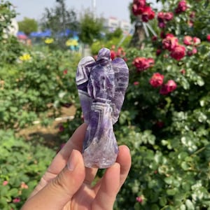 Hand Carved Dream Amethyst Angel Carvings|Healing Crystal Spiritual Purification Angel Statue|Crystal Angel Gift for Women Kids and Men