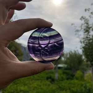 Rainbow Fluorite Moon and Sun Carving|Healing Crystal Sculpture Carvings|Crystal Gift for Her and Kids | Spiritual Mineral Crystal Stone