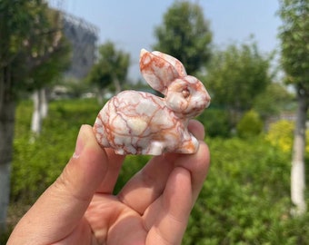 Red Spider Jasper Rabbit Carving|Healing Crystal Crystal Red Network Animal Bunny Sculpture|Energy Stone|Bunny Gift for Her and Kids #07