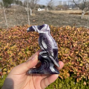 Hand Carved Dream Amethyst Toucan Carving|Crystal Toucan Sculpture|Crystal Bird Gift for Her and Kids|Spiritual Mineral Crystal Stone #01